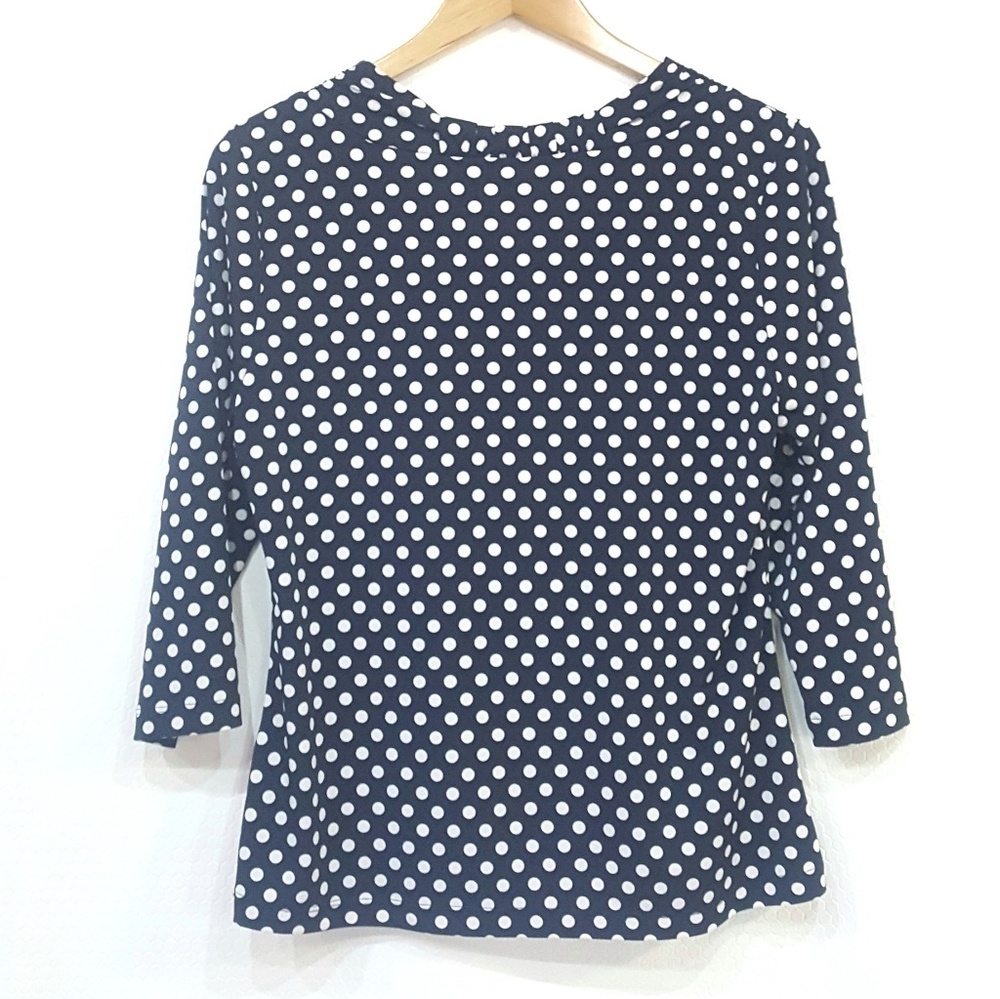 Laura Ashley Knit Polka Navy Dot Shirt Blouse Top - Picture 2 of 8